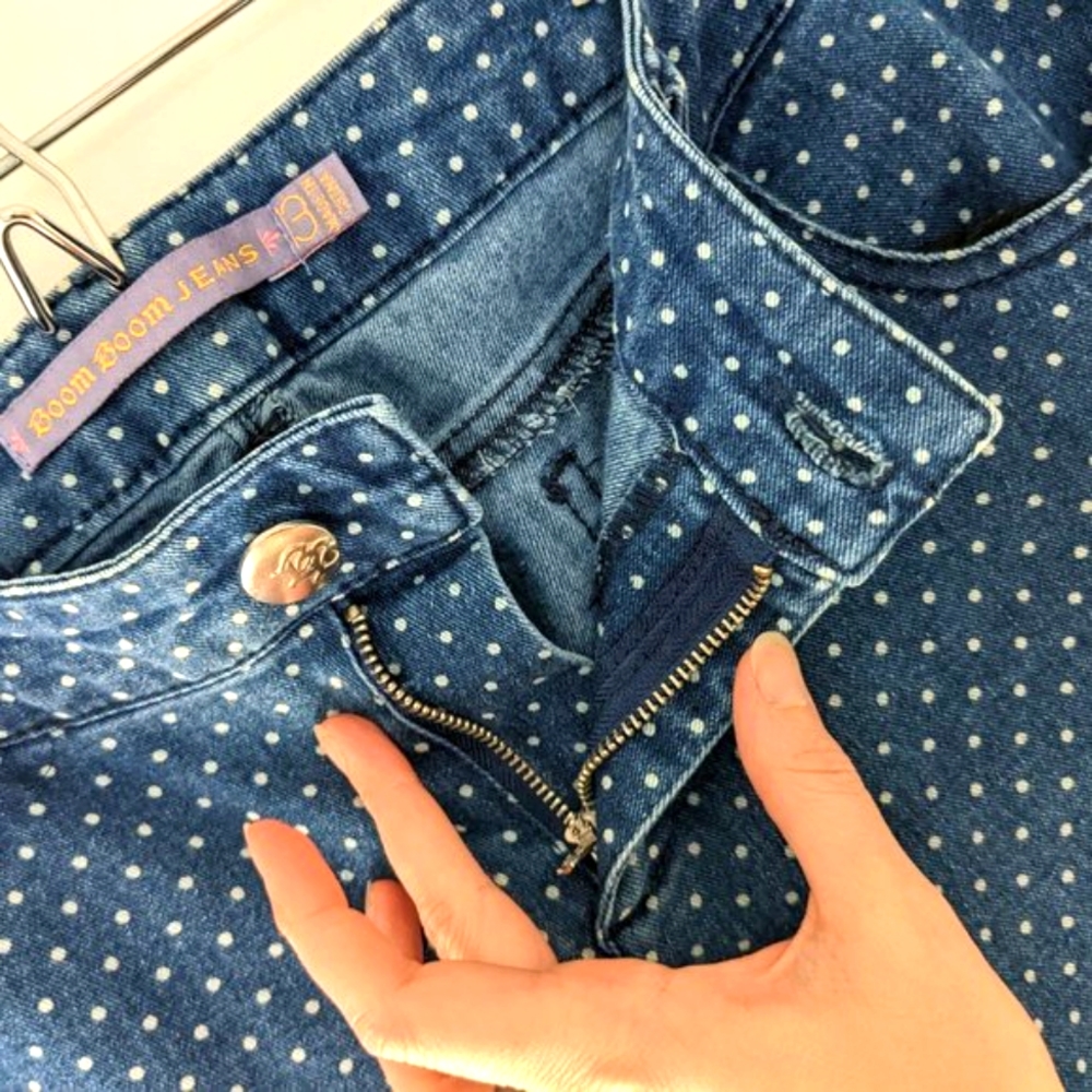 Crop polka-dot jean, dark denim, mid-rise, SIZE13